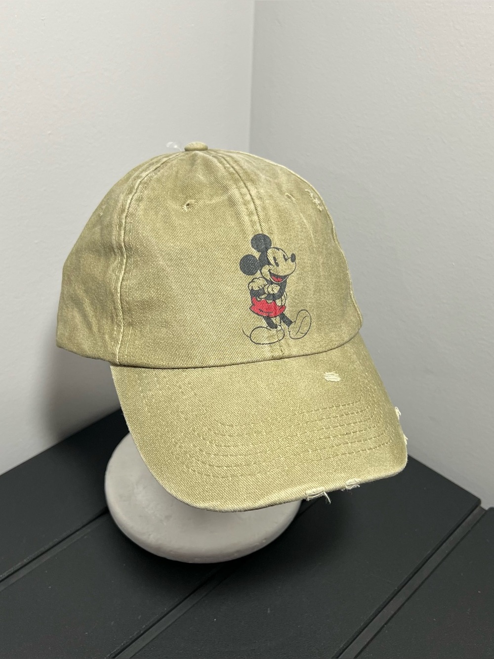 NEW Disney Mickey Mouse Olive Green Distressed Hat Adult One Size Fits All